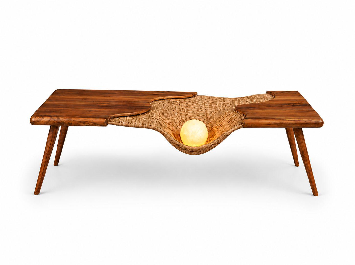 Rectangular Coffee Table Hardwood and Rattan