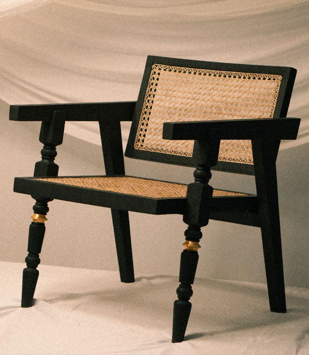 Silsila Chair Oak Wood (0% VOC Natural Oil Polish), Natural Brass, Handwoven Rattan