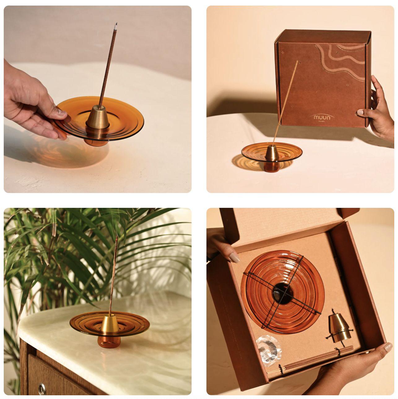 Incense Holder - Amber Glass, and Brass