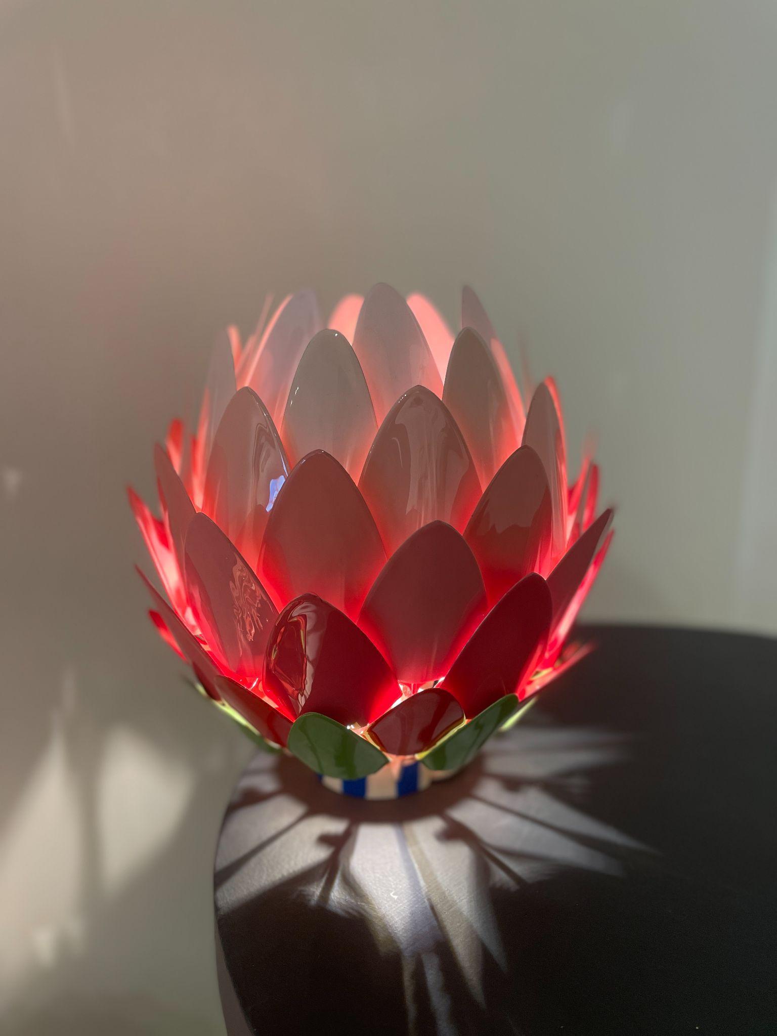 Glim Pink Steel with meena enamel, LEDs